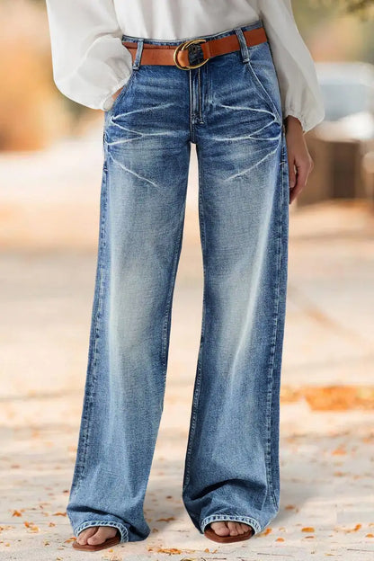 Women's Vintage Washed High Waist Wide Leg Denim Jeans