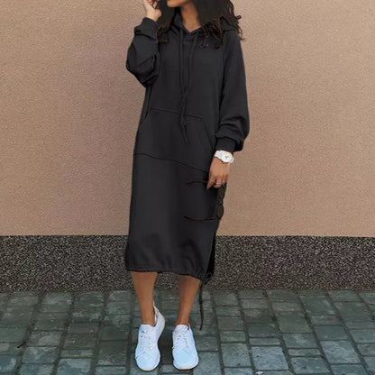 Plus Size Hoodie Sweatshirt Dress Long Sleeve Pocket