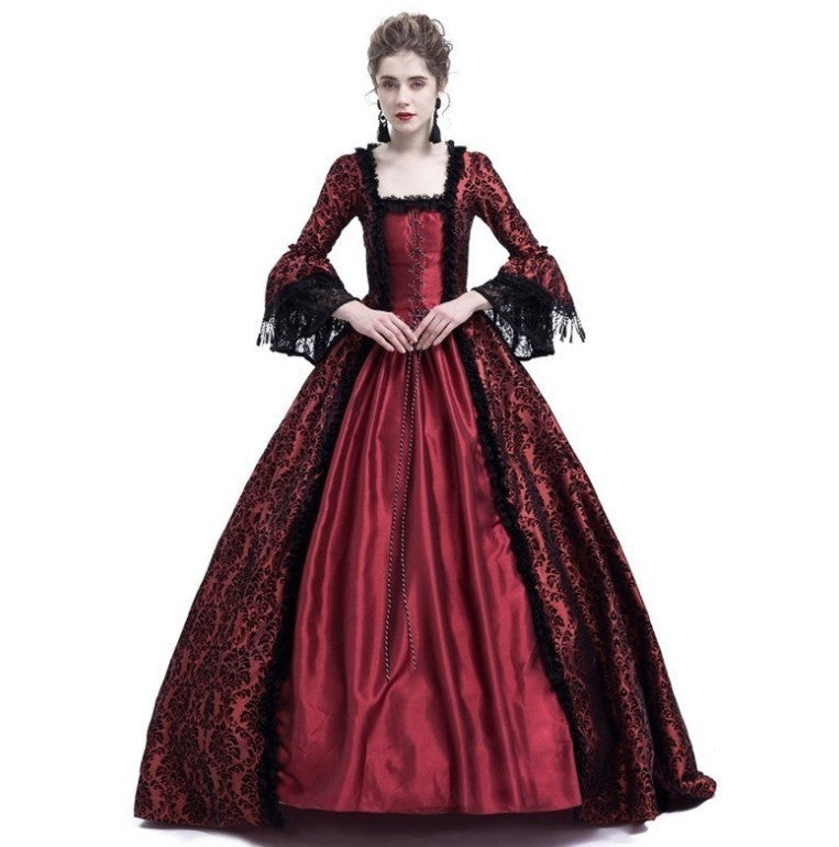 Renaissance Medieval Lace Bell Sleeve Ball Gown