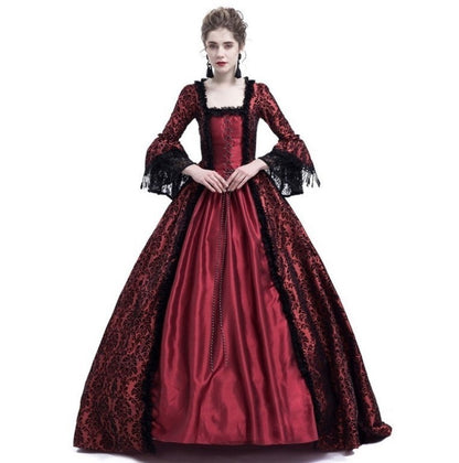 Renaissance Medieval Lace Bell Sleeve Ball Gown