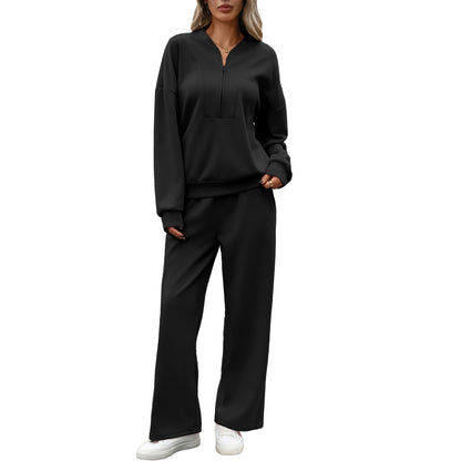 Women's Half Zip Sweatshirt Wide Leg Pants Lounge Set
