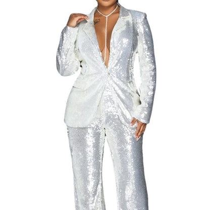 Womens Sequin Blazer Pants Two Piece Set