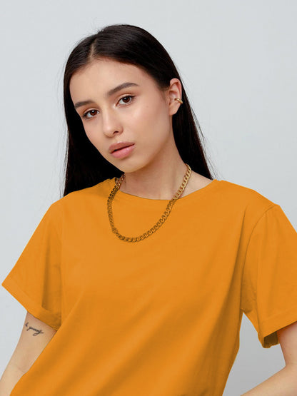 Solid Cotton T Shirt Loose Fit Crewneck Casual Top