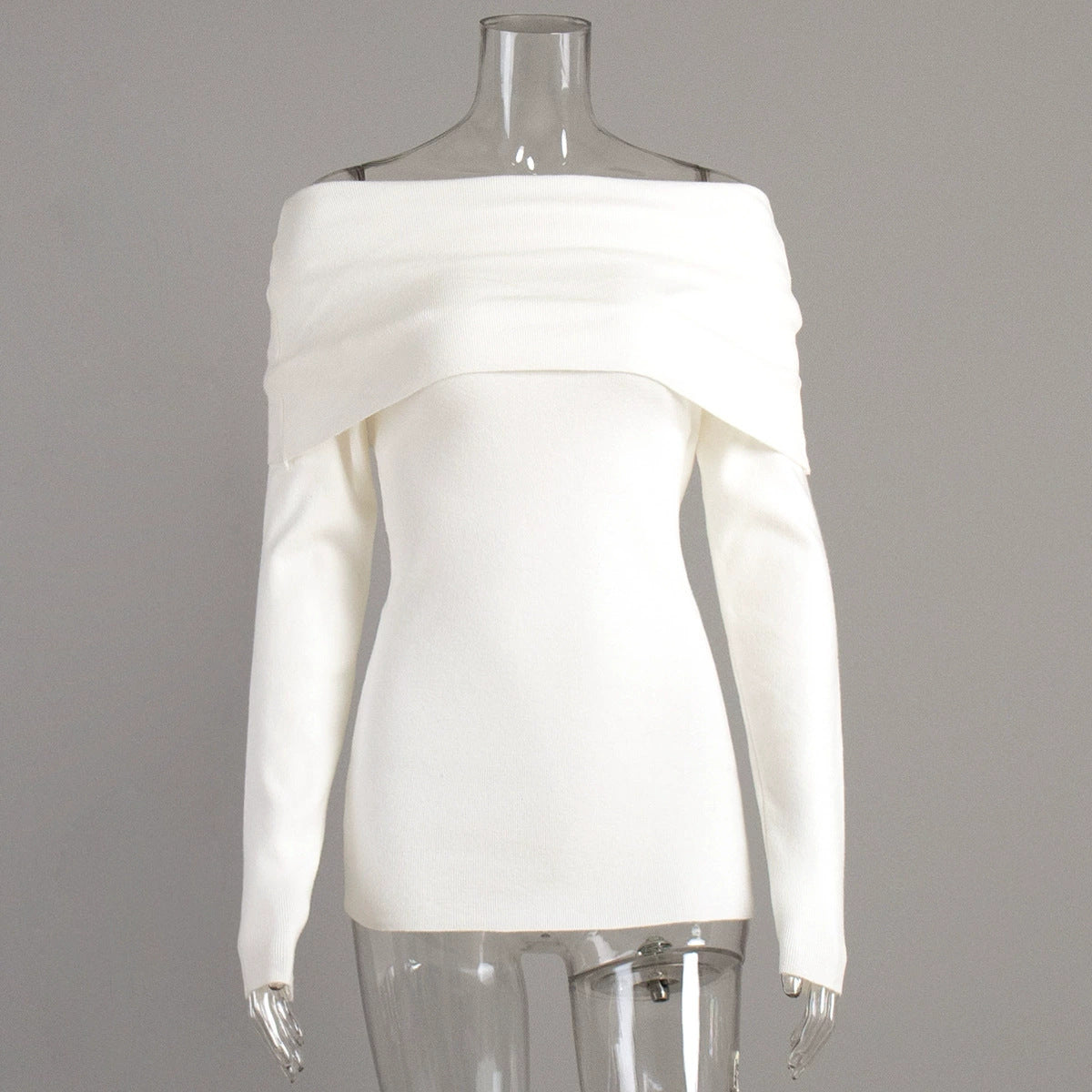 Women's Off Shoulder Draped Knit Fitted Long Sleeve Sweater