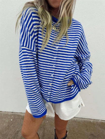 Women's Streetwear Striped Knit Button Cardigan Sweater
