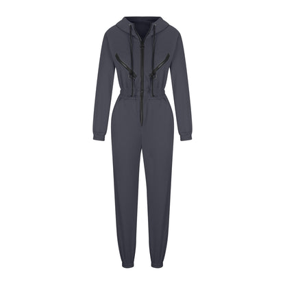 Women's Oversized Zip-Up Hooded Fleece Jumpsuit
