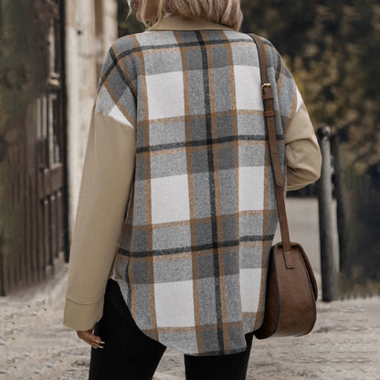 Plaid Lapel Button-Down Long Sleeve Shacket for Women