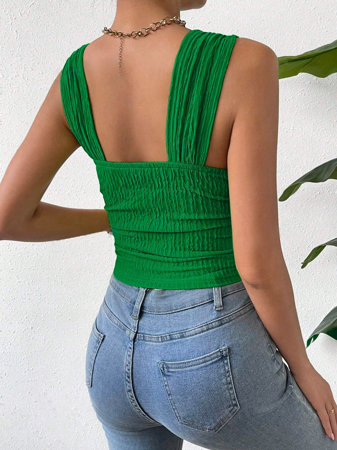 Square Neck Sleeveless Smocked Crop Tank Top