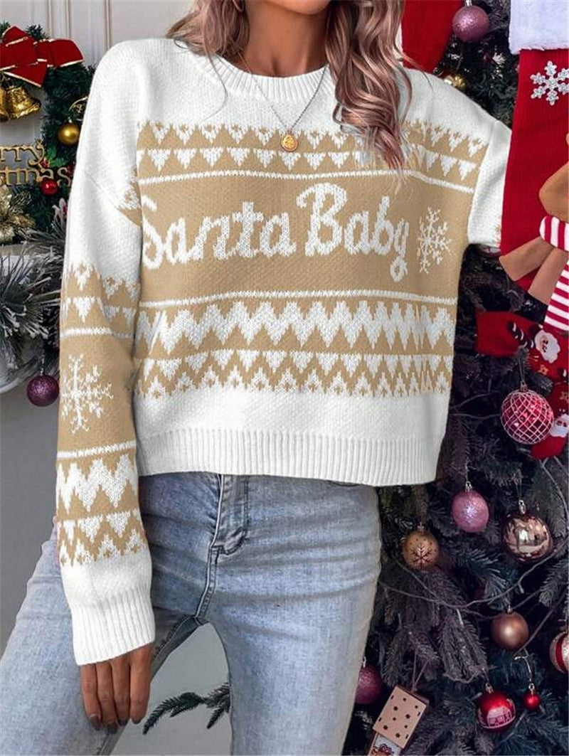 Women's Santa Baby Christmas Sweater Crew Neck Pullover
