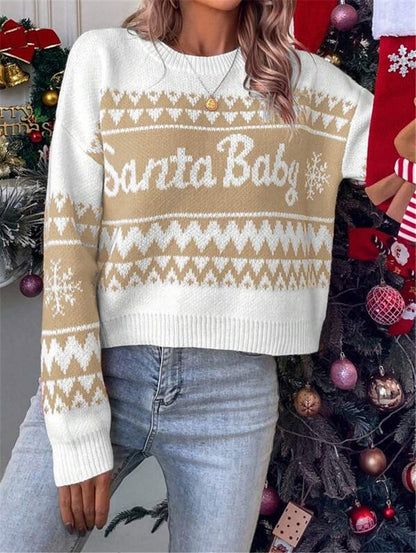 Women's Santa Baby Christmas Sweater Crew Neck Pullover