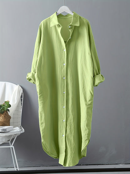 Women's Oversized Cotton Linen Button Down Tunic