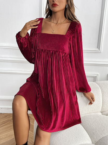Velvet Babydoll Mini Dress Square Neck Holiday Party Dress