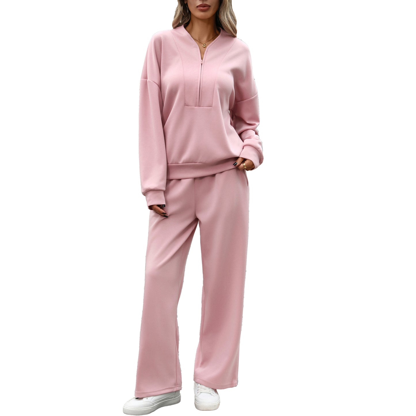 Women's Half Zip Sweatshirt Wide Leg Pants Lounge Set