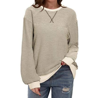 Women's Striped Oversized Color Block Long Sleeve Top