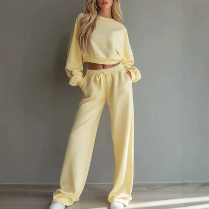 Women's Cropped Sweatshirt Wide Leg Pants Lounge Set