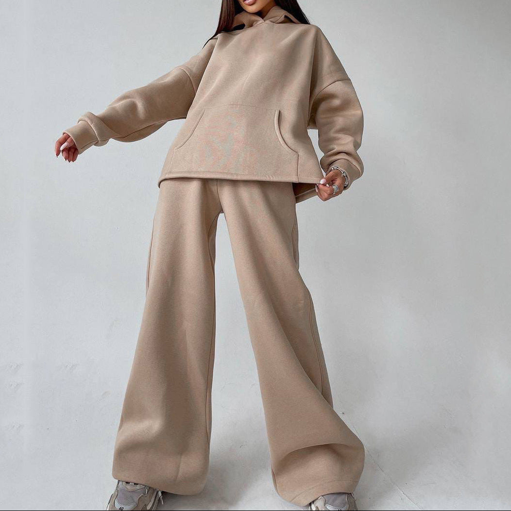 Women's Fleece Hoodie Wide Leg Pants Matching Set
