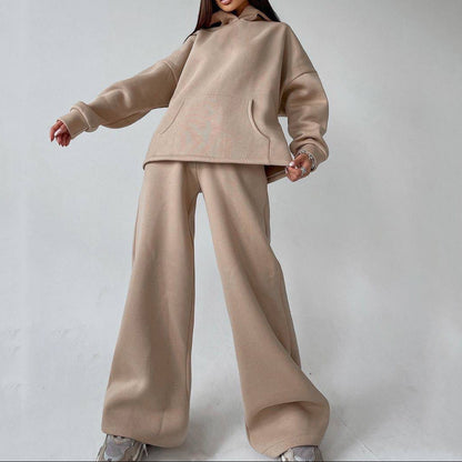 Women's Fleece Hoodie Wide Leg Pants Matching Set