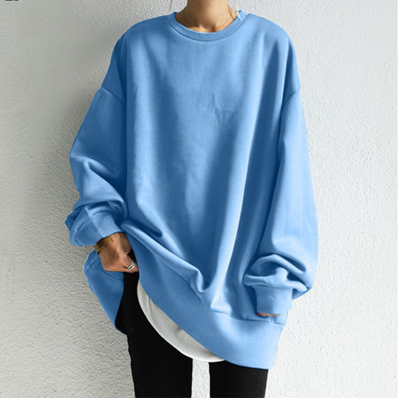 Oversized Crewneck Sweatshirt Women Solid Casual Loose Fit