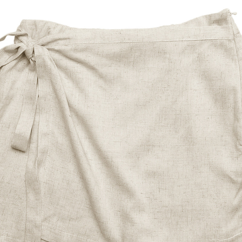 Linen Blend Tie Waist Skort High Waist Wrap Mini Shorts