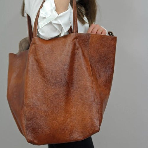Vintage Large Soft PU Leather Tote Bag for Women