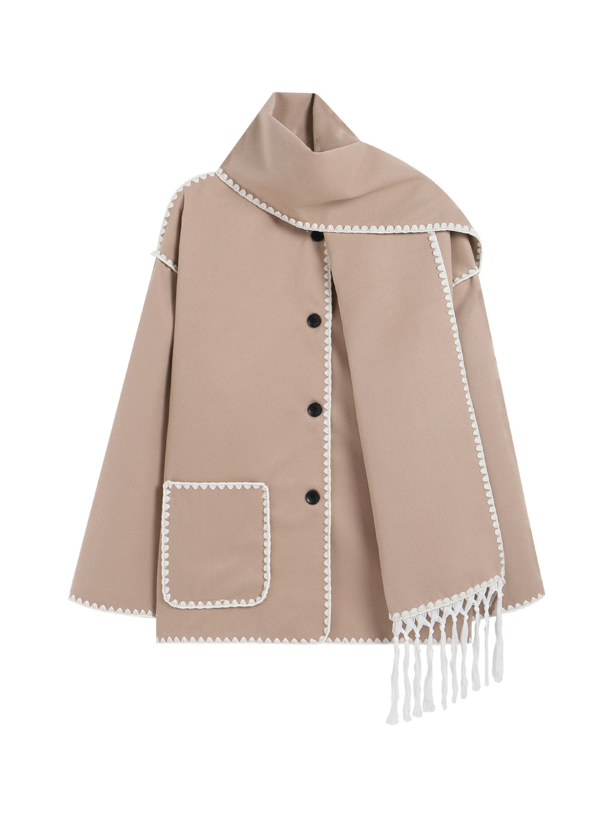 Women's Oversized Faux Wool Scarf Coat With Fringe