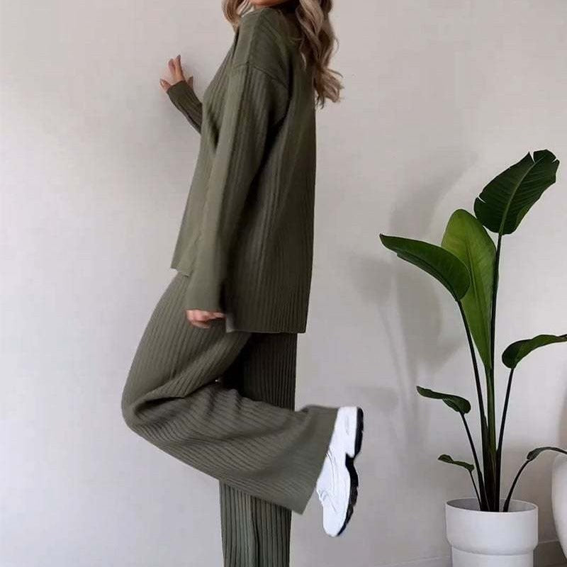Women's Ribbed Knit Turtleneck & Pants Two Piece Set