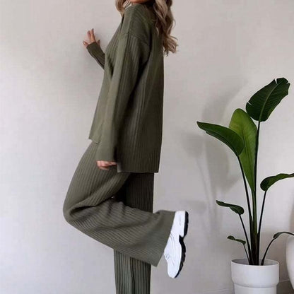 Women's Ribbed Knit Turtleneck & Pants Two Piece Set