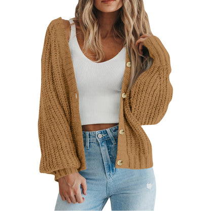Chunky Knit Balloon Sleeve Button Cardigan