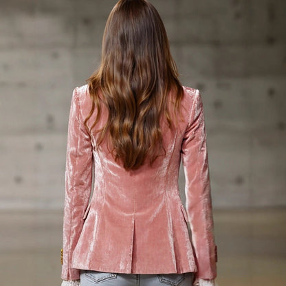 Women's Velvet Blazer Fitted Long Sleeve Lapel Jacket