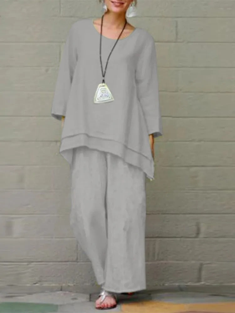Women's Plus Size Linen Cotton Matching Set Wide Leg Pants