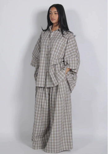 Women's Oversized Polka Dot Shirt Wide Leg Pants Set