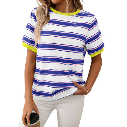 Crew Neck Striped Contrast T-Shirt