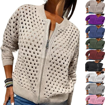 Women's Crochet Zip Up Cardigan Sweater