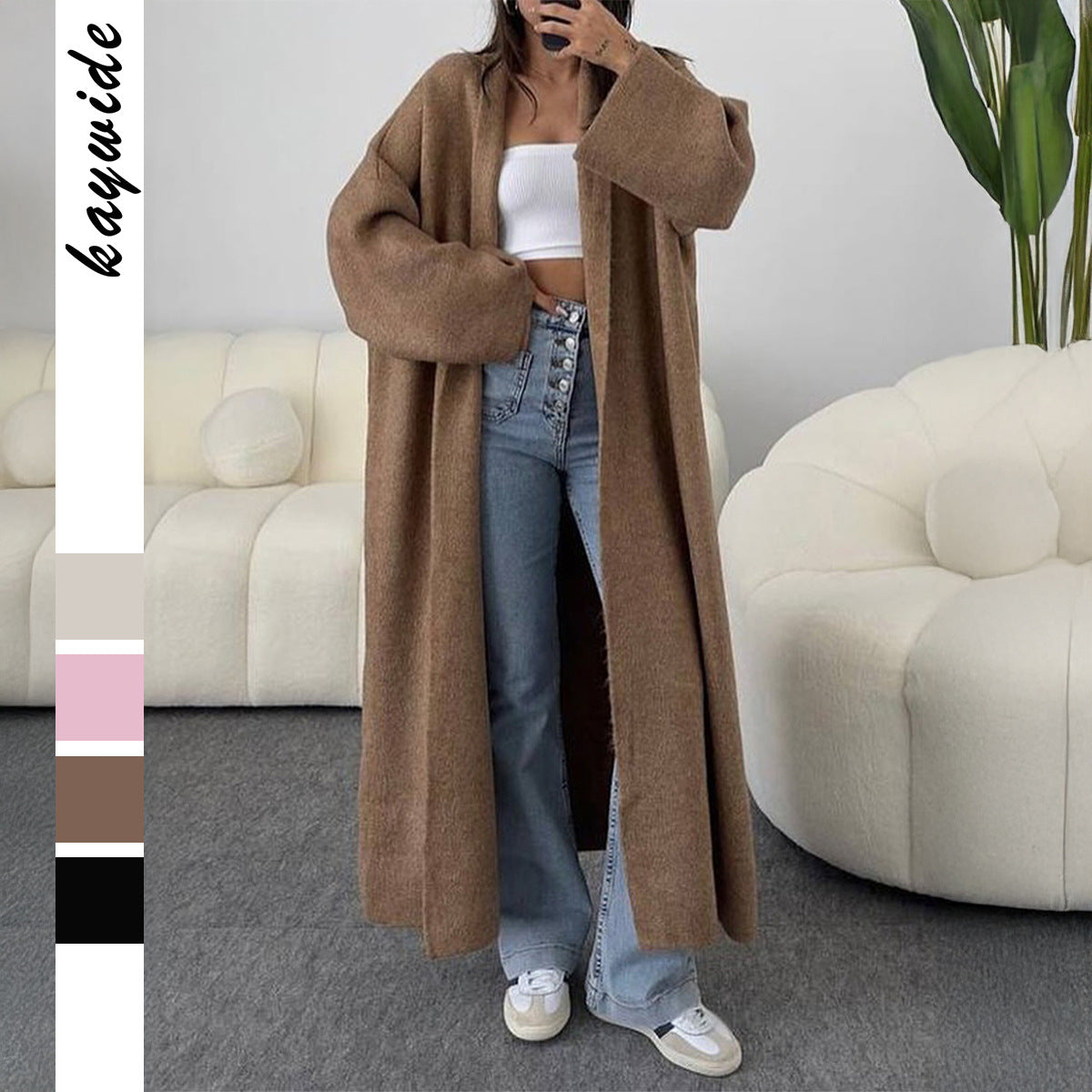 Oversized Maxi Knit Cardigan Open Front Lapel