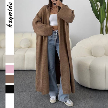 Oversized Maxi Knit Cardigan Open Front Lapel
