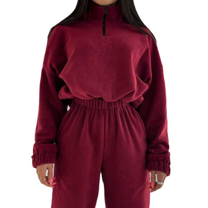 Women's Oversized Fleece Half Zip Sweatshirt Joggers Set