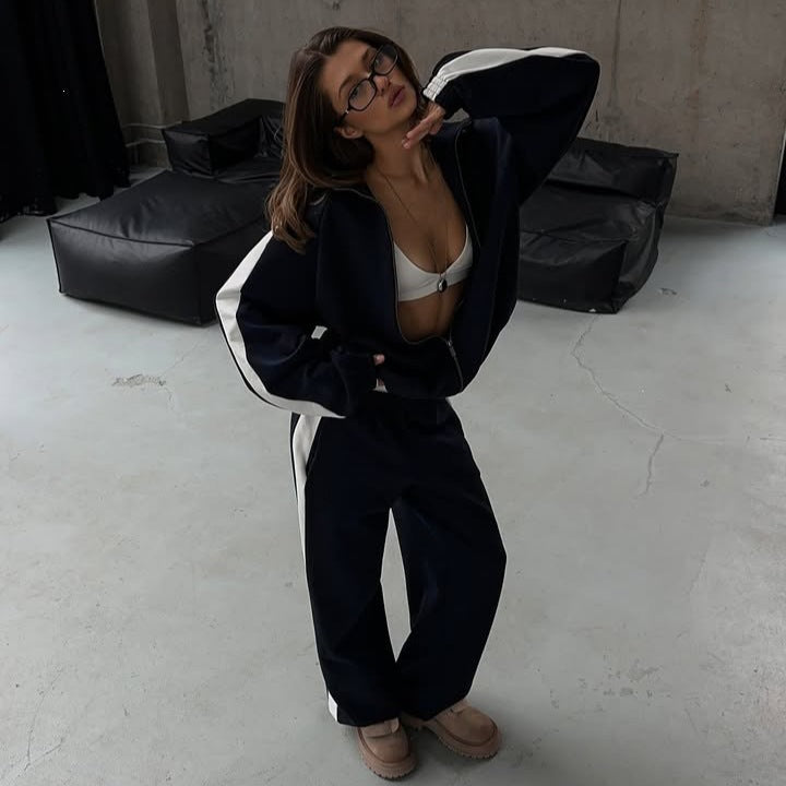Women's Colorblock Zip Hoodie Jogger Pants Matching Set