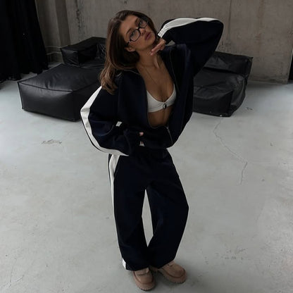 Women's Colorblock Zip Hoodie Jogger Pants Matching Set