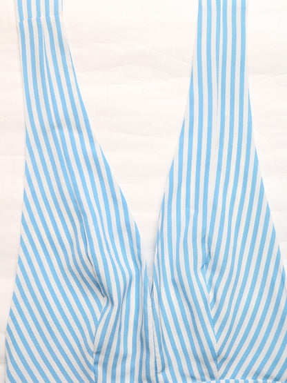 Striped V Neck Romper Backless Summer Vacation Outfit