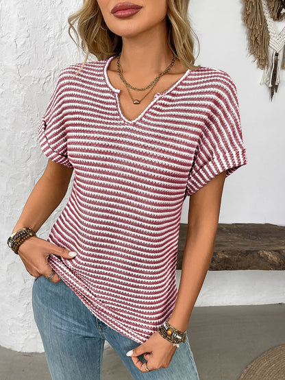 Women’s V-Neck Striped Loose Fit Short Sleeve Tee