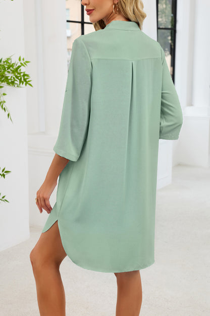 V Neck Button Down Shirt Dress Midi Casual Summer Dress