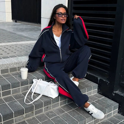 Women's Striped Tracksuit Set Zip Jacket Joggers