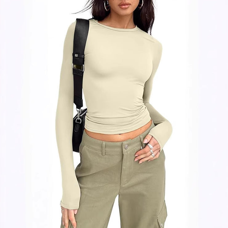 Women's Fitted Long Sleeve Crew Neck Tee Soft Stretch Basic