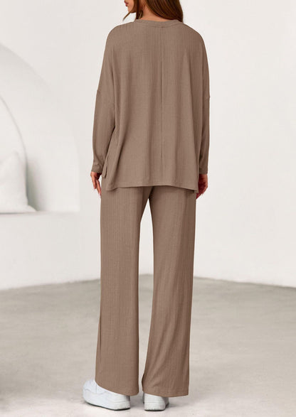 Women's Two Piece Ribbed Lounge Set Wide Leg Pants