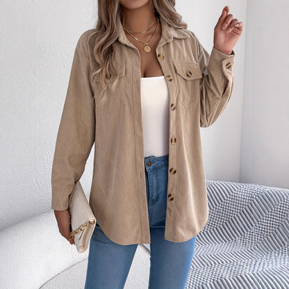 Women’s Corduroy Button Down Shacket with Pockets