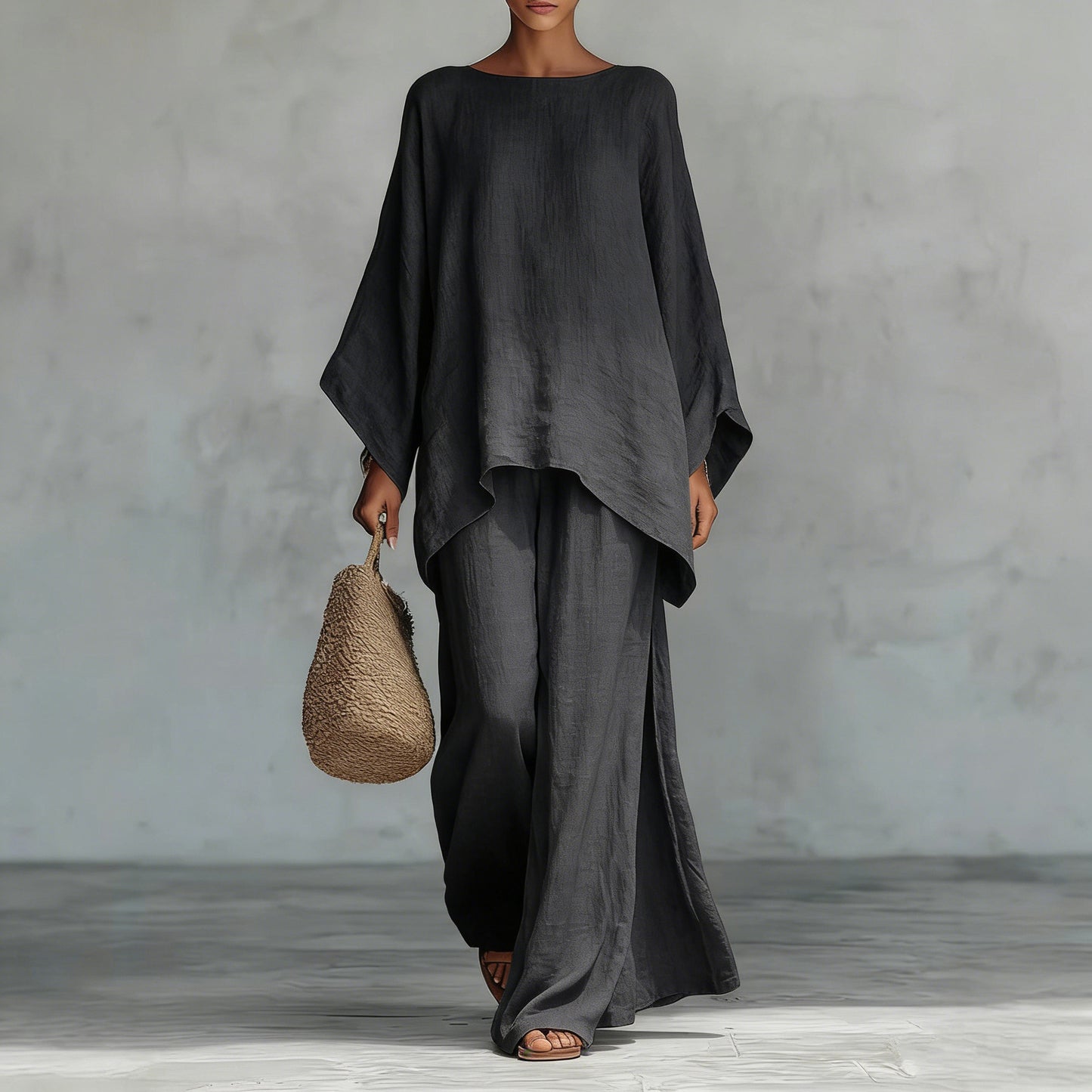Women's Elegant Solid Wide Leg Pants Two Piece Set
