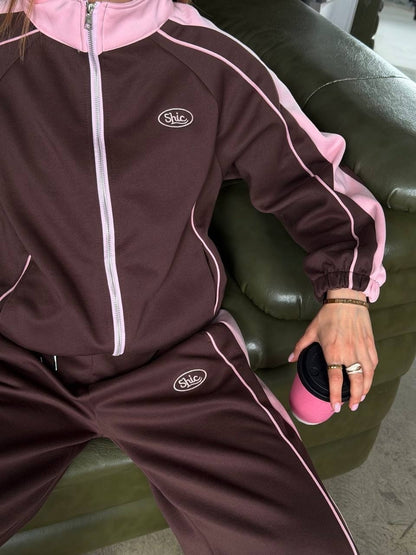 Y2K Colorblock Track Jacket Wide Leg Pants Set