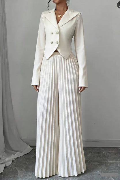 Women's 2 Piece Blazer Set Pleated Wide Leg Pants