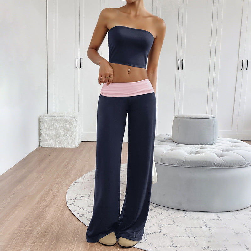 Summer Tube Top Two-Piece Set – Colorblock Lounge Pants