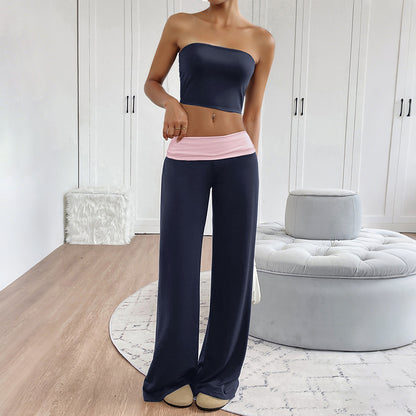 Summer Tube Top Two-Piece Set – Colorblock Lounge Pants